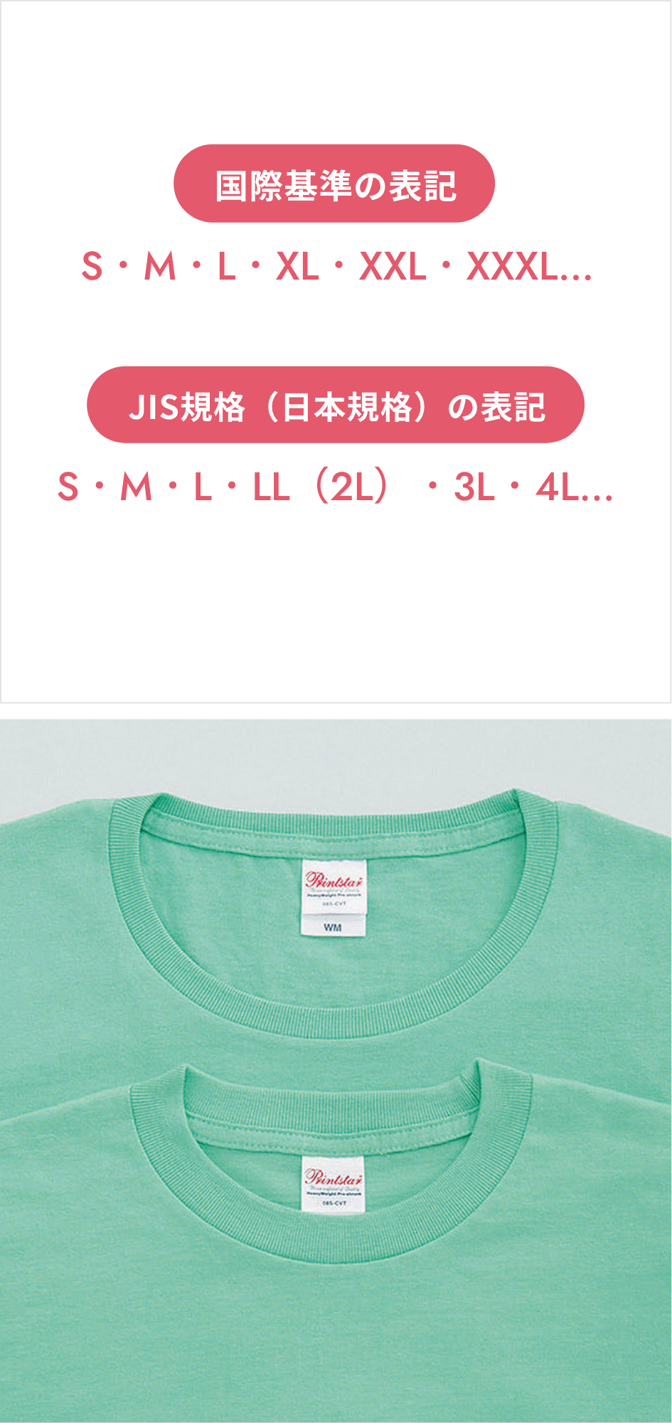 Tシャツのサイズ
