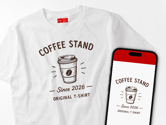 コーヒースタンドの掲載デザインをそのままプリントしたTシャツ